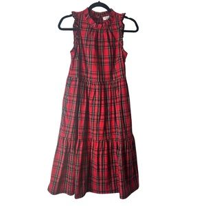 J Crew Classic Red Tartan Plaid Tiered Ruffle Midi Dress